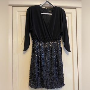 Laundry by Shelli Segal Black Sequin Long Sleeve Dress